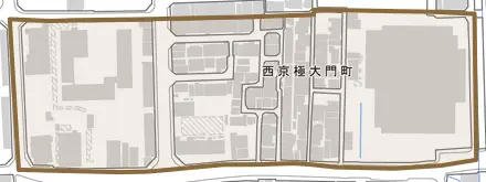 西京極大門町とその周辺の地図。町の範囲を重ねている