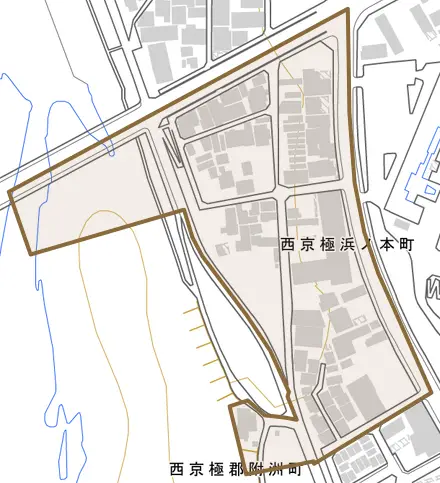 西京極浜ノ本町とその周辺の地図。町の範囲を重ねている
