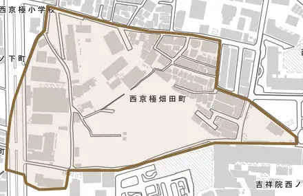西京極畑田町とその周辺の地図。町の範囲を重ねている