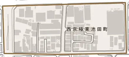 西京極東池田町とその周辺の地図。町の範囲を重ねている