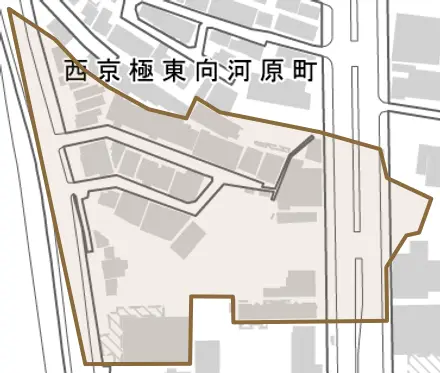 西京極東向河原町とその周辺の地図。町の範囲を重ねている