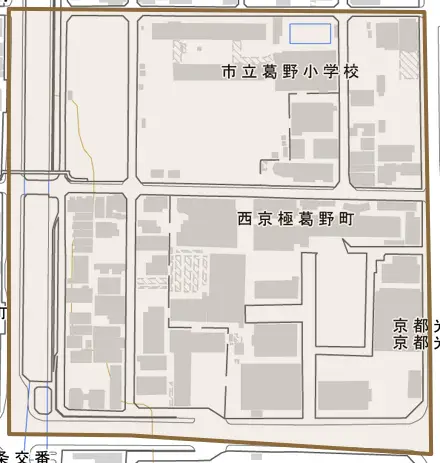 西京極葛野町とその周辺の地図。町の範囲を重ねている
