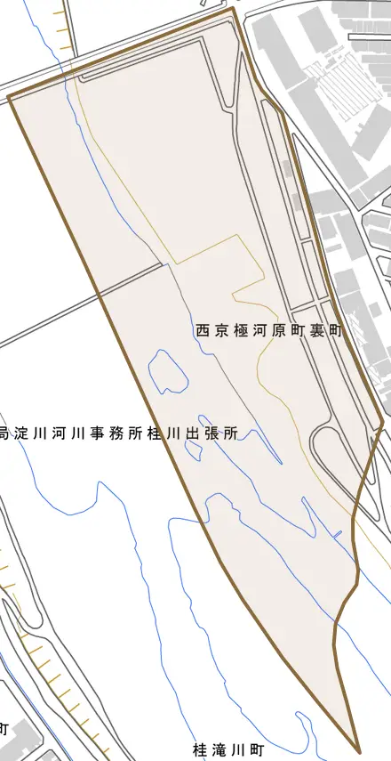 西京極河原町裏町とその周辺の地図。町の範囲を重ねている