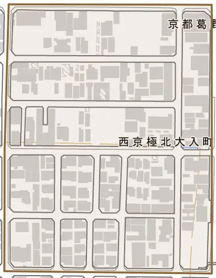 西京極北大入町とその周辺の地図。町の範囲を重ねている
