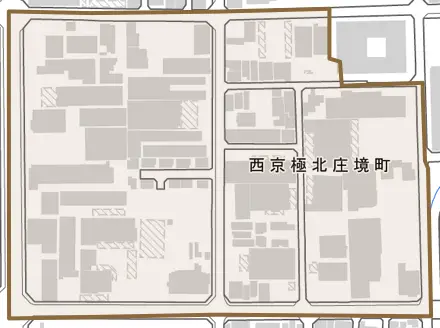 西京極北庄境町とその周辺の地図。町の範囲を重ねている