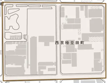 西京極豆田町とその周辺の地図。町の範囲を重ねている