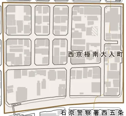 西京極南大入町とその周辺の地図。町の範囲を重ねている