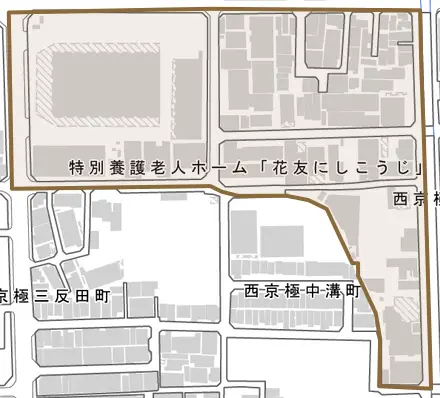 西京極南庄境町とその周辺の地図。町の範囲を重ねている