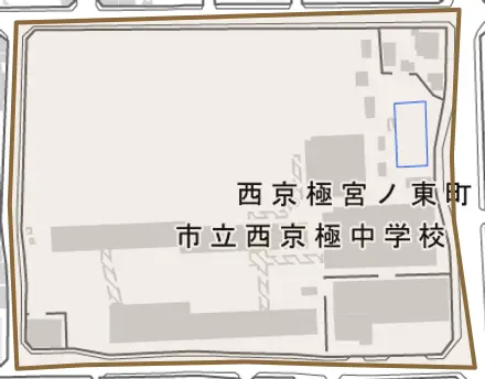 西京極宮ノ東町とその周辺の地図。町の範囲を重ねている