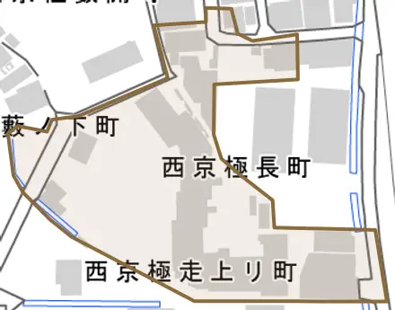 西京極長町とその周辺の地図。町の範囲を重ねている