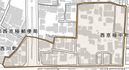 西京極中町とその周辺の地図。町の範囲を重ねている
