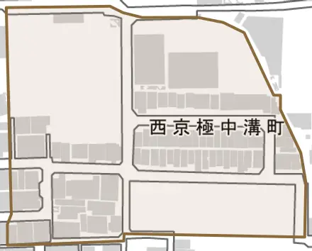 西京極中溝町とその周辺の地図。町の範囲を重ねている