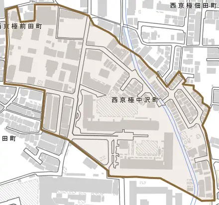 西京極中沢町とその周辺の地図。町の範囲を重ねている