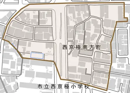 西京極南方町とその周辺の地図。町の範囲を重ねている