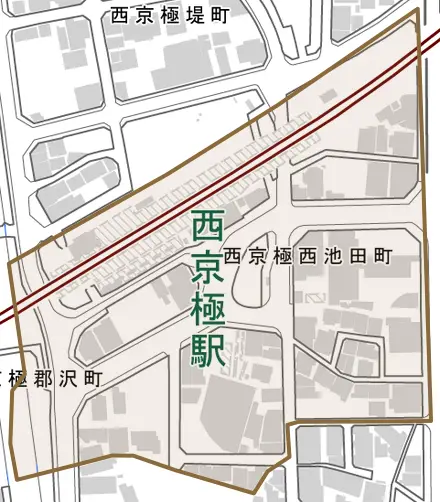 西京極西池田町とその周辺の地図。町の範囲を重ねている