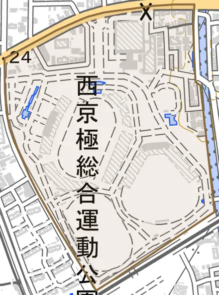 西京極新明町とその周辺の地図。町の範囲を重ねている