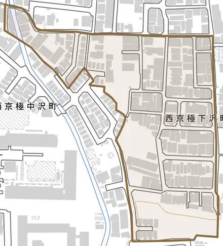 西京極下沢町とその周辺の地図。町の範囲を重ねている