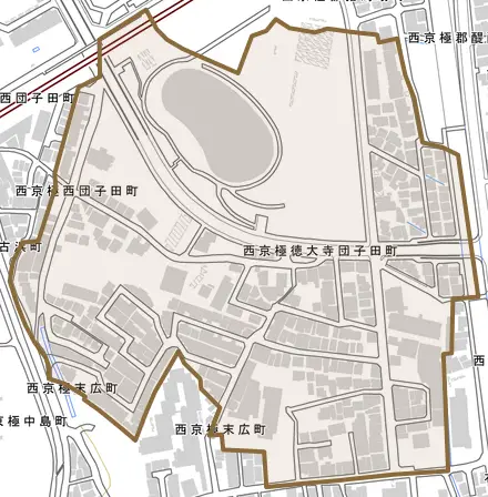 西京極徳大寺団子田町とその周辺の地図。町の範囲を重ねている