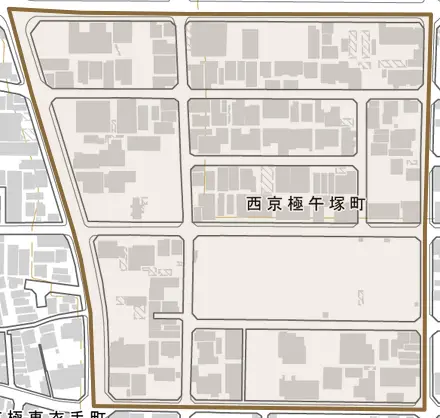 西京極午塚町とその周辺の地図。町の範囲を重ねている