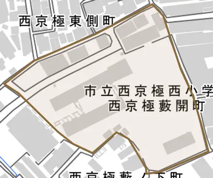 西京極藪開町とその周辺の地図。町の範囲を重ねている
