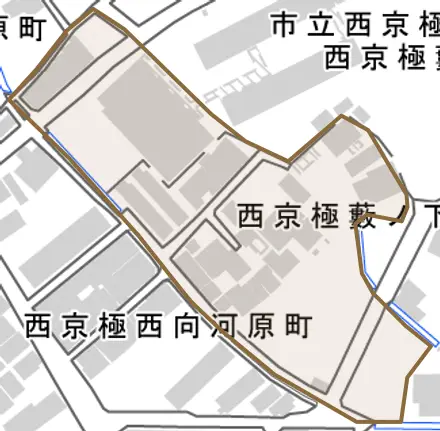 西京極藪ノ下町とその周辺の地図。町の範囲を重ねている