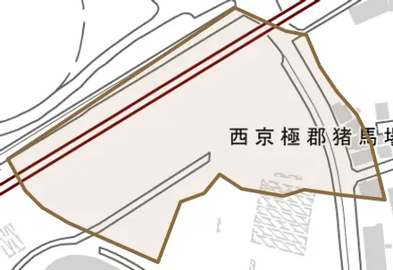 西京極郡猪馬場町とその周辺の地図。町の範囲を重ねている