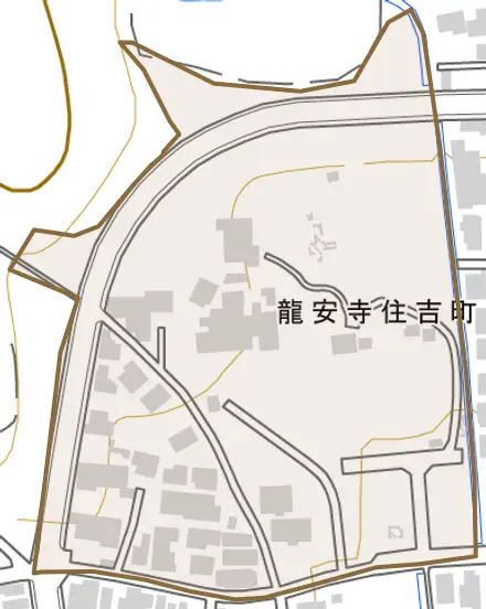 龍安寺住吉町とその周辺の地図。町の範囲を重ねている