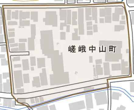 嵯峨中山町とその周辺の地図。町の範囲を重ねている