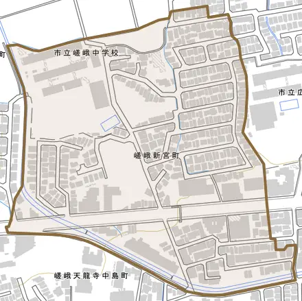 嵯峨新宮町とその周辺の地図。町の範囲を重ねている