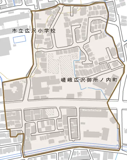 嵯峨広沢御所ノ内町とその周辺の地図。町の範囲を重ねている