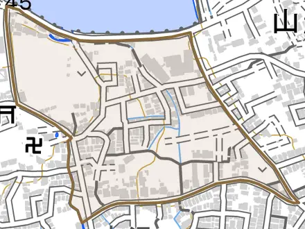 嵯峨広沢池下町とその周辺の地図。町の範囲を重ねている
