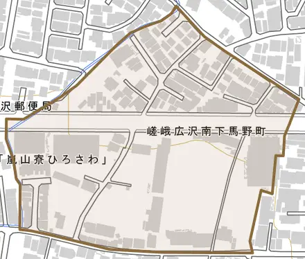 嵯峨広沢南下馬野町とその周辺の地図。町の範囲を重ねている