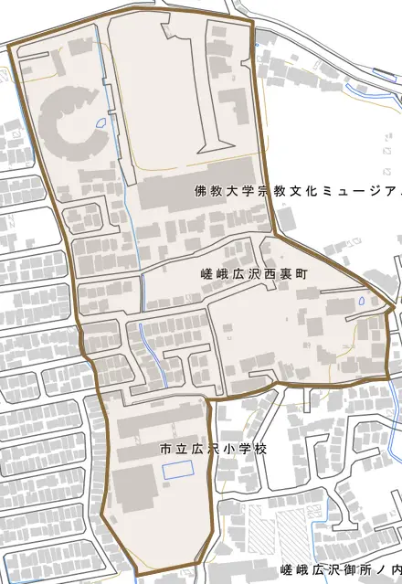 嵯峨広沢西裏町とその周辺の地図。町の範囲を重ねている