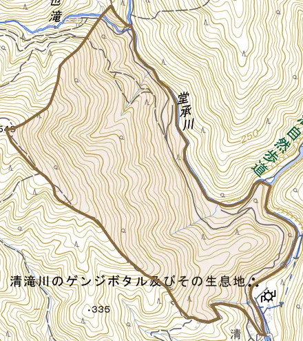 嵯峨清滝空也滝町とその周辺の地図。町の範囲を重ねている