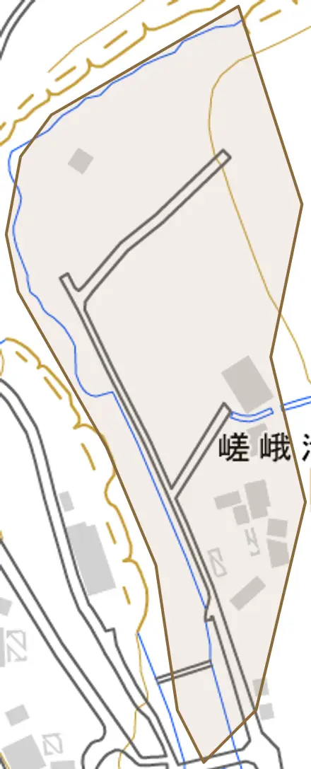 嵯峨清滝田鶴原町とその周辺の地図。町の範囲を重ねている