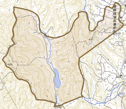 嵯峨越畑兵庫前町とその周辺の地図。町の範囲を重ねている