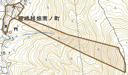 嵯峨越畑南ノ町とその周辺の地図。町の範囲を重ねている