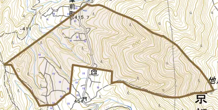嵯峨越畑正権条とその周辺の地図。町の範囲を重ねている