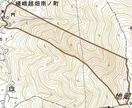 嵯峨越畑天慶とその周辺の地図。町の範囲を重ねている