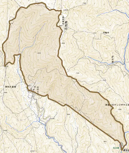 嵯峨水尾宮ノ脇町とその周辺の地図。町の範囲を重ねている