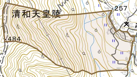 嵯峨水尾武蔵嶋町とその周辺の地図。町の範囲を重ねている