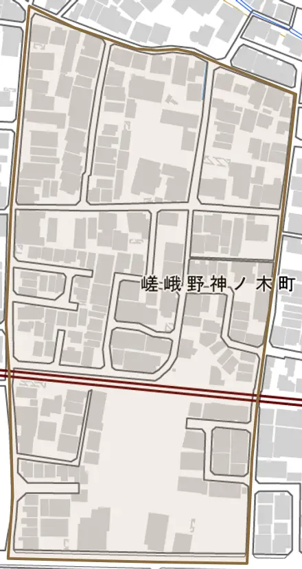 嵯峨野神ノ木町とその周辺の地図。町の範囲を重ねている