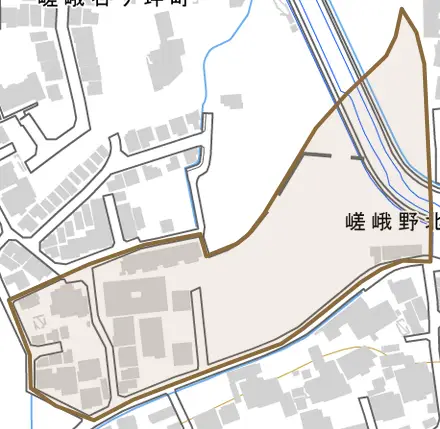 嵯峨野北野町とその周辺の地図。町の範囲を重ねている