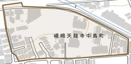嵯峨天龍寺中島町とその周辺の地図。町の範囲を重ねている