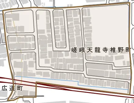嵯峨天龍寺椎野町とその周辺の地図。町の範囲を重ねている