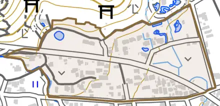 嵯峨鳥居本北代町とその周辺の地図。町の範囲を重ねている