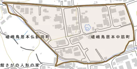 嵯峨鳥居本中筋町とその周辺の地図。町の範囲を重ねている