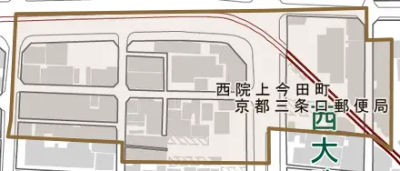 西院上今田町とその周辺の地図。町の範囲を重ねている