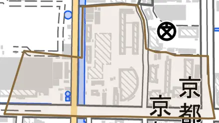 西院笠目町とその周辺の地図。町の範囲を重ねている