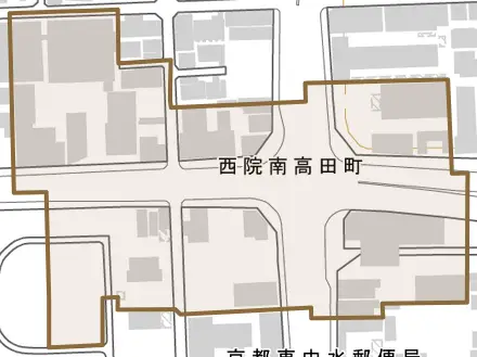 西院南高田町とその周辺の地図。町の範囲を重ねている